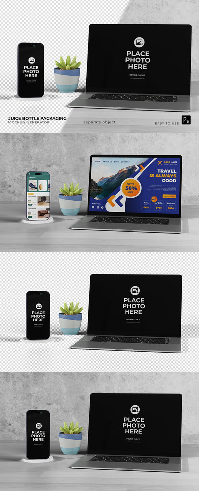 笔记本电脑电话屏幕样机 (PSD)