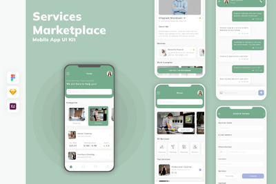 服务市场移动应用  App UI Kit (SKETCH,FIG,XD)