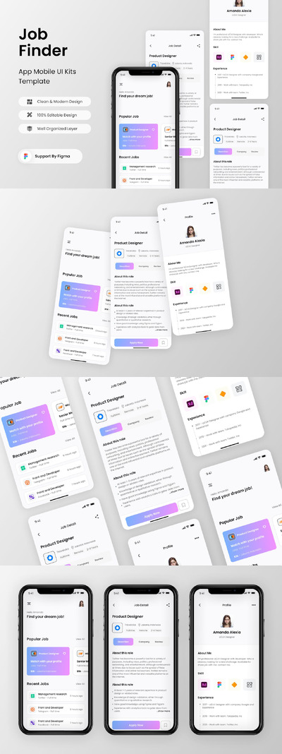 求职移动应用 App UI Kit (FIG)