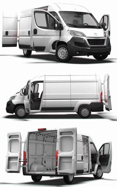 带内饰的2023款标致Peugeot Boxer L2H2货车 汽车3D模型（OBJ,FBX,MAX,LWO,C4D）