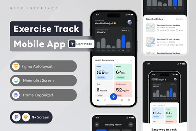 锻炼追踪移动应用 App UI Kit (FIG,SKETCH)