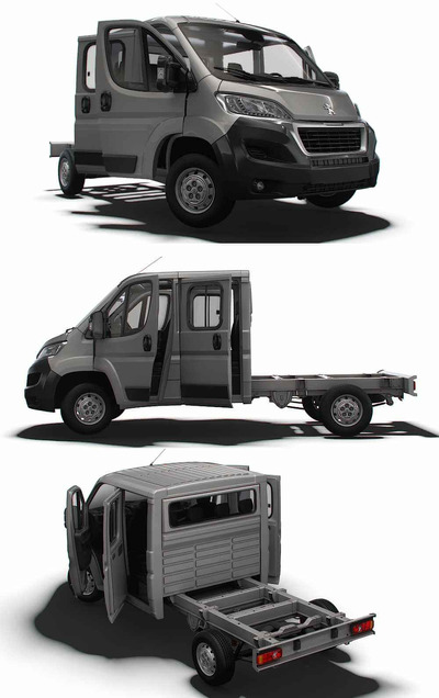 带内饰的2023款标致Peugeot Boxer CrCab 3450WB卡车3D模型（OBJ,FBX,MAX,LWO,C4D）