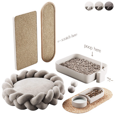 猫抓板 猫床 猫碗 猫砂盆等宠物用品3D模型（FBX,MAX）