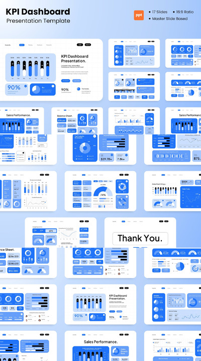 白蓝现代公司和业务 KPI 仪表板PPT模版 (PPTX,PPT)