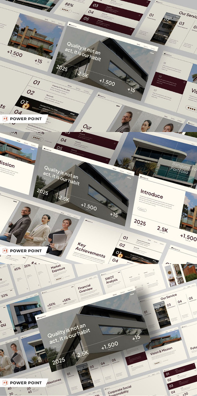 奶油棕色极简房地产简介PPT模版 (PPTX,PPT)