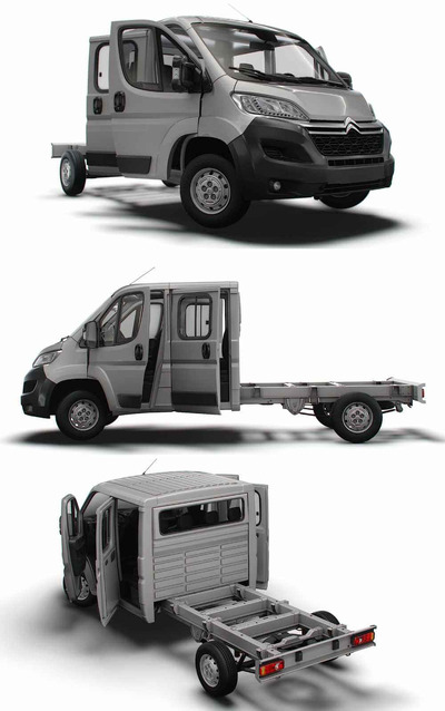 带内饰的2023款雪铁龙Citroen Jumper CrCab 3800WB卡车3D模型（OBJ,FBX,MAX,LWO,C4D）