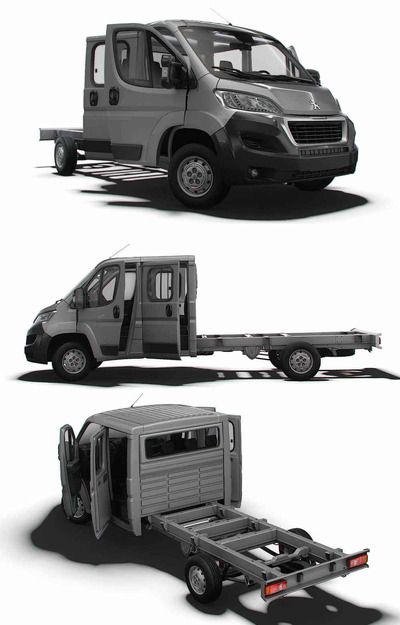 带内饰的2023款标致Peugeot Boxer CrCab 4035WBXL卡车3D模型（OBJ,FBX,MAX,LWO,C4D）