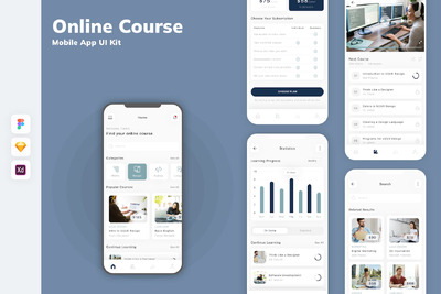 在线课程移动应用App UI Kit (SKETCH,FIG,XD)