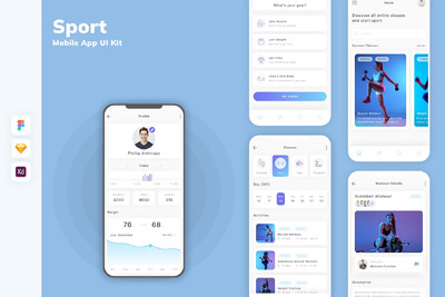 体育移动应用App UI Kit (SKETCH,FIG,XD)