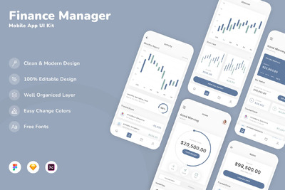 财务经理移动应用App UI Kit (SKETCH,FIG,XD)