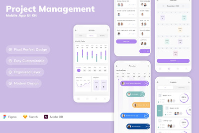 项目管理移动应用App UI Kit (SKETCH,FIG,XD)