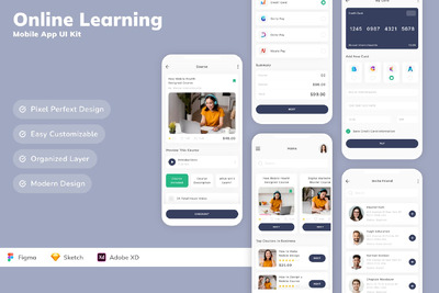 在线学习移动应用App UI Kit (SKETCH,FIG,XD)