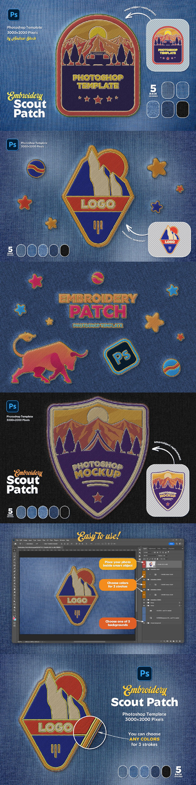 刺绣补丁样机 (PSD,JPG,PDF)