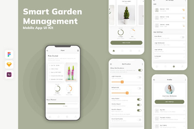 智能花园管理移动应用App UI Kit (SKETCH,FIG,XD)