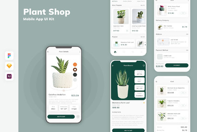 植物商店移动应用 App UI Kit (SKETCH,FIG,XD)