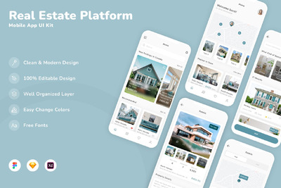 房地产平台移动应用App UI Kit (SKETCH,FIG,XD)