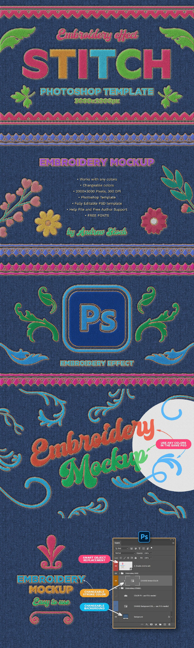 刺绣样机 (PSD,JPG,PDF)