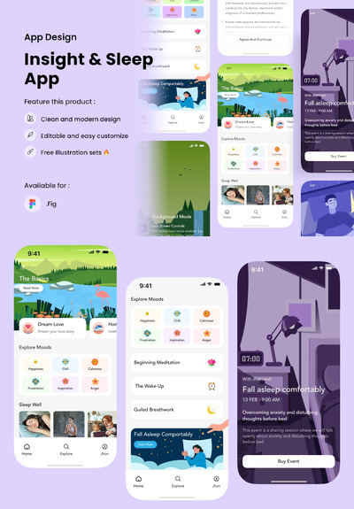 洞察力和睡眠应用APP UI KIT (FIG)