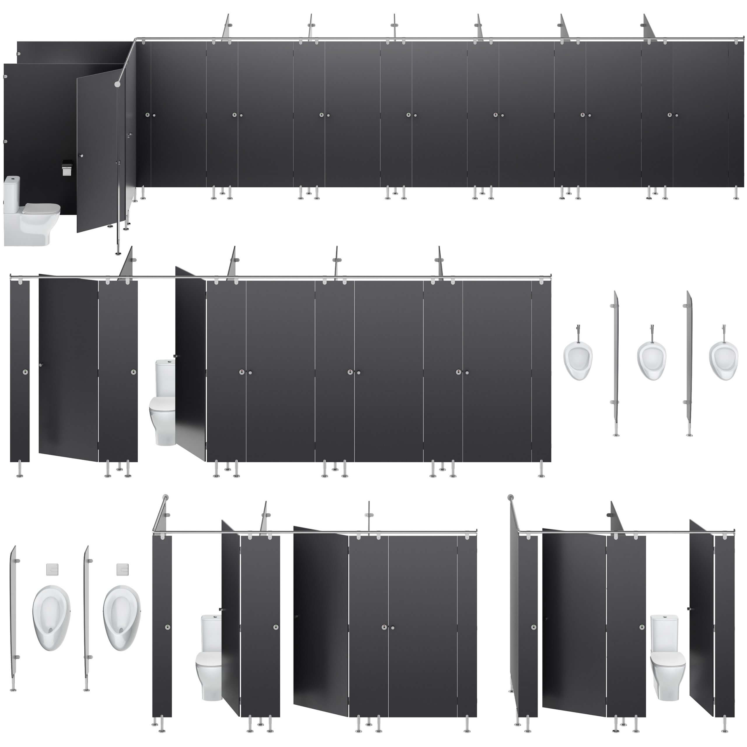 公共卫生间及内部挡板 卫浴设备3D模型（OBJ,MAX）