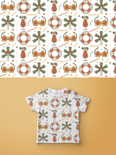 复古夏季海滩图案背景 (AI,EPS)