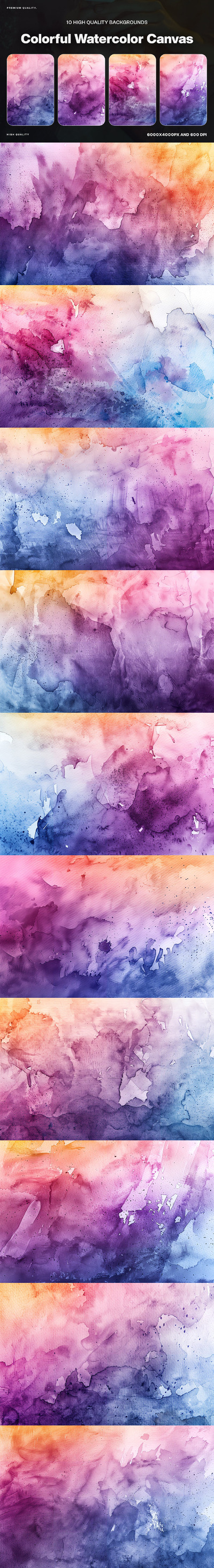 10 彩色水彩画布背景 (JPG)