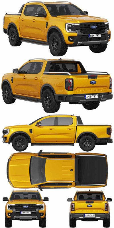 2023款福特Ford Ranger Wildtrak皮卡车 汽车3D模型（OBJ,FBX,MAX）