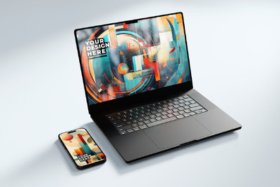 配备 iPhone 样机的 Macbook (PSD)