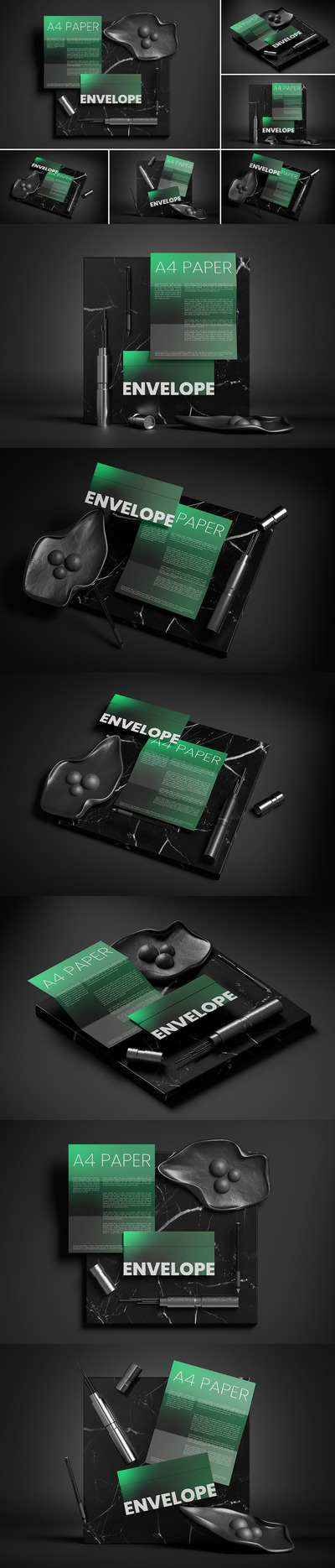 带有 A4 纸样机的信封样机 (PSD)