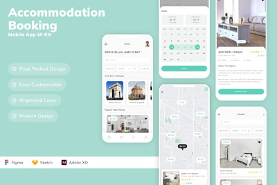 住宿预订移动应用 APP UI KIT (SKETCH,FIG,XD)