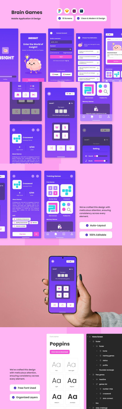 脑力游戏移动应用APP UI KIT (FIG,PSD,SKETCH,XD)