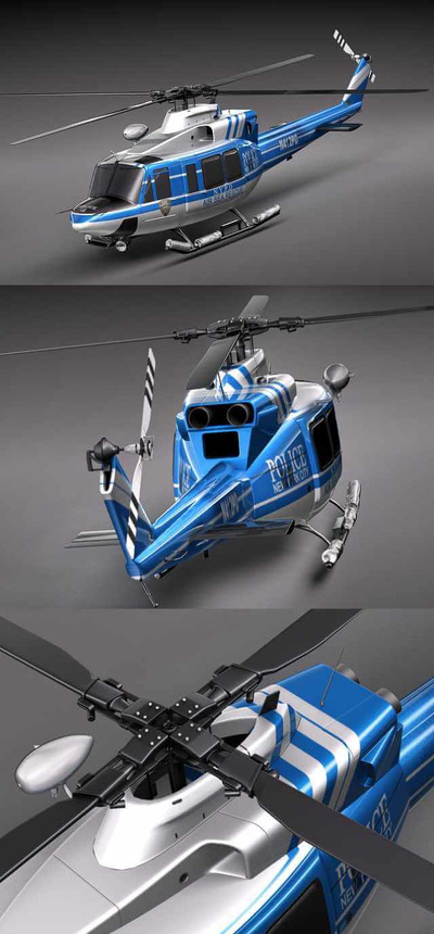 Bell 412警用直升机 飞机3D模型（OBJ,FBX,MAX）