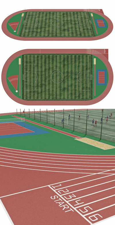 有球员的足球场3D模型（OBJ,MAX）