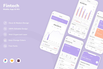 金融科技移动应用 APP UI KIT (SKETCH,FIG,XD)