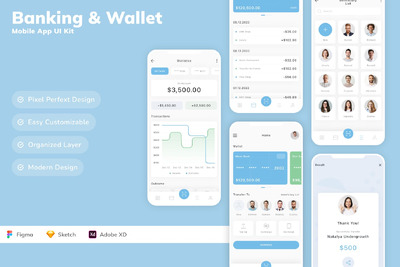 银行和钱包移动应用APP UI KIT (SKETCH,FIG,XD)