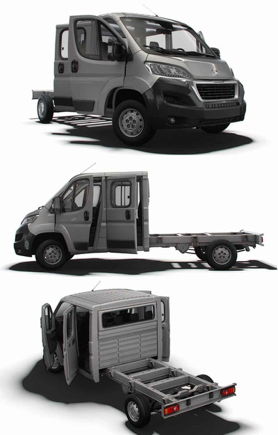 带内饰的2023款标致Peugeot Boxer CrCab 3800WB卡车3D模型（OBJ,FBX,MAX,LWO,C4D）
