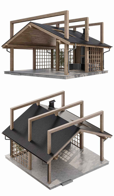 带烧烤台的木质凉亭3D模型（FBX,MAX）