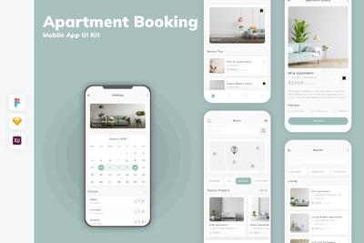 公寓预订移动应用APP UI KIT (SKETCH,FIG,XD)