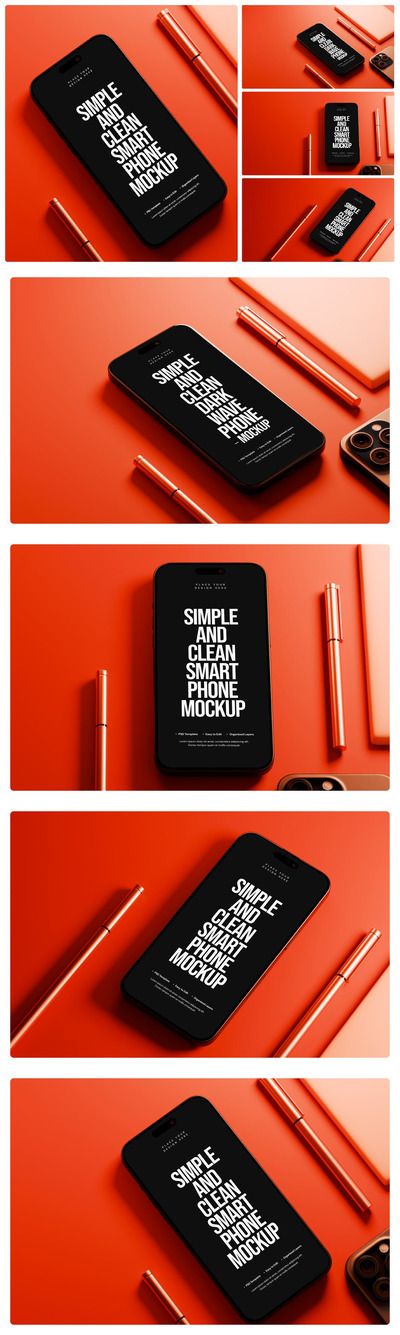 极简橙色智能手机样机 (PSD)