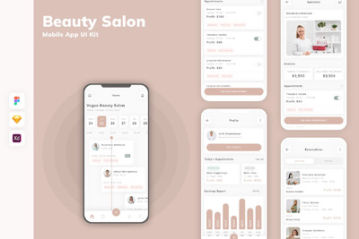美容院移动应用 APP UI KIT (SKETCH,FIG,XD)