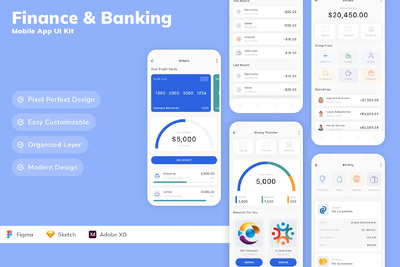 金融与银行移动应用  APP UI KIT (SKETCH,FIG,XD)