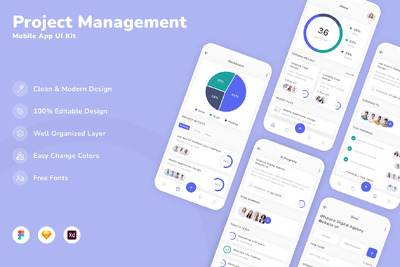 项目管理移动应用 APP UI KIT (SKETCH,FIG,XD)