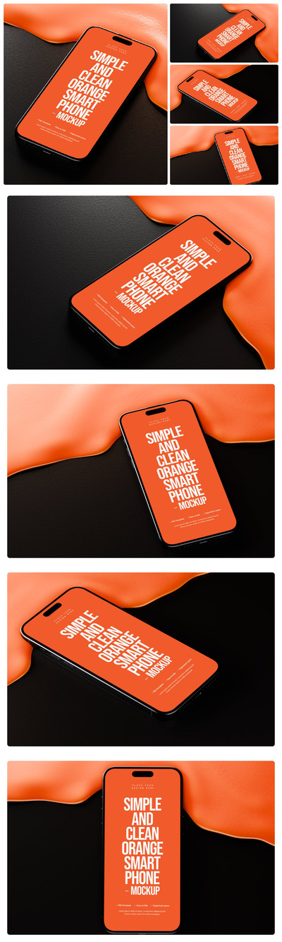 橙色液体智能手机样机 (PSD)