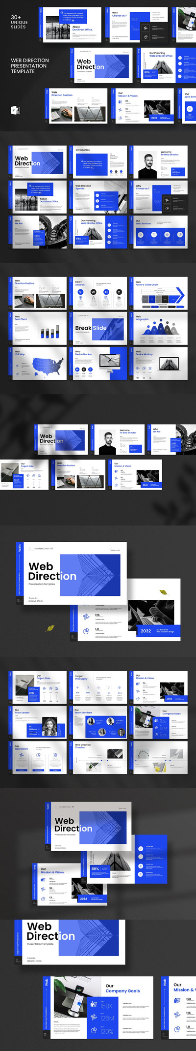 网页方向营销计划演示 PPT模版 (PPTX)