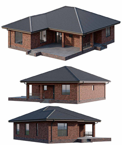 带露台的单层砖房 房屋 住宅 建筑3D模型（FBX,MAX）