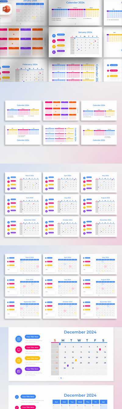 2024 年日历演示文稿信息图表 PPT模版 (PPTX)
