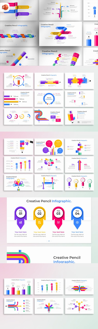创意铅笔 PowerPoint 信息图表 PPT模版 (PPTX)