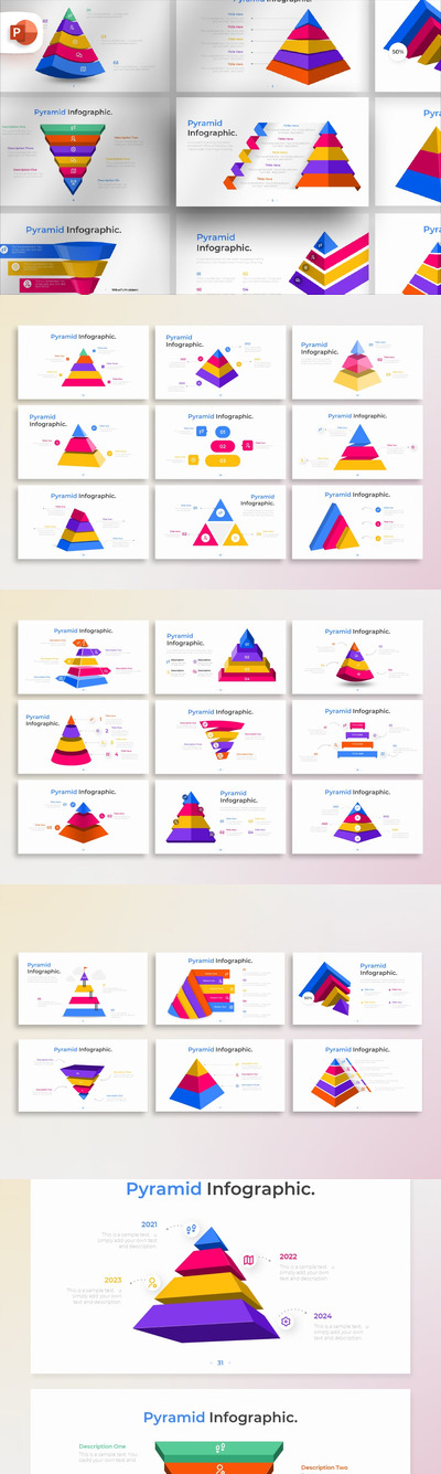 金字塔 PowerPoint 信息图表 PPT模版 (PPTX)