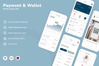 支付和钱包移动应用 App UI Kit (SKETCH,FIG,XD)