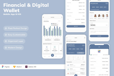 金融和数字钱包移动应用 UI 套件 (SKETCH,FIG,XD)