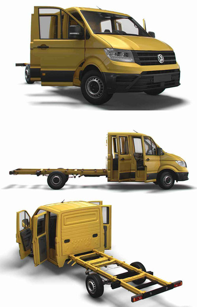 带内饰的2023款大众VW Crafter Chassis DoubleCab L3卡车3D模型（OBJ,FBX,MAX,LWO,C4D）